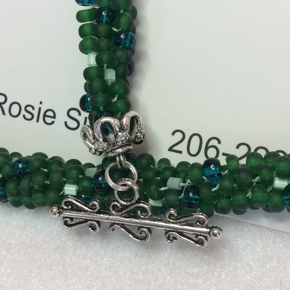 FINAL SALE PRICE Dark Forest Green & White Handmade Jewelry Set - Picture 6 of 6